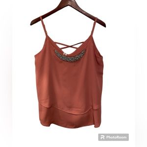 Dusty Rose Tank with Beaded Detail by Studio Y. Size Large.